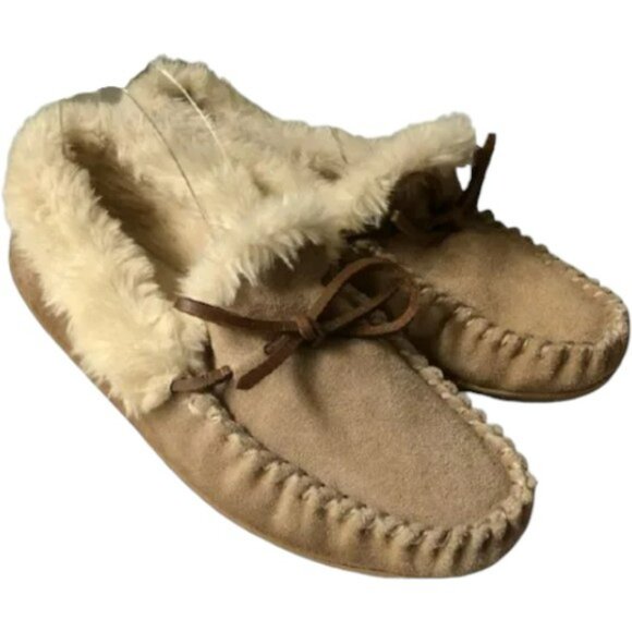 J. Crew Suede Faux-Shearling Moccasin Slippers - 9 - Picture 3 of 9